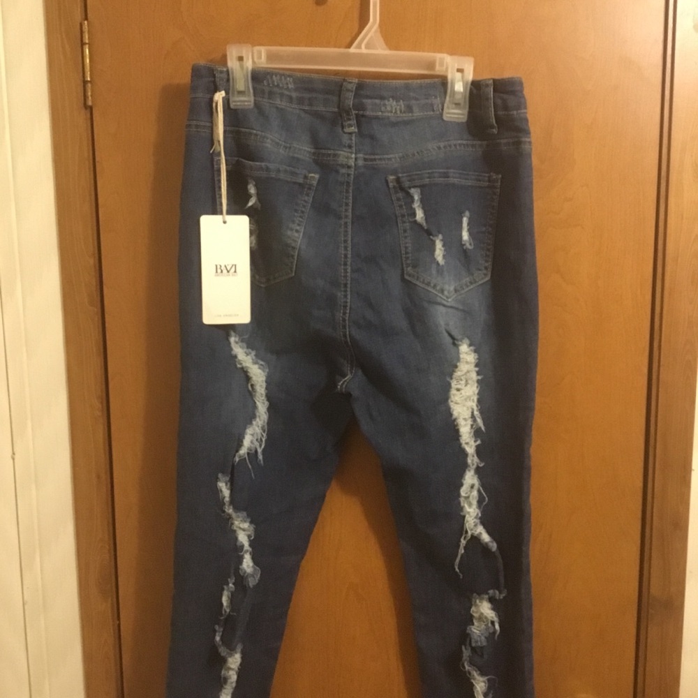 American bazi Medium Wash Whisker Detail High Waist Destroyed Skinny Jeans 9 - Picture 5 of 9